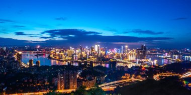 Chongqing, Çin 'deki Şehir Mimarisinin Nightscape Skyline' ı
