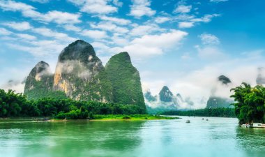 Yu Long river and Karst mountain landscape in Yangshuo Guilin, C clipart