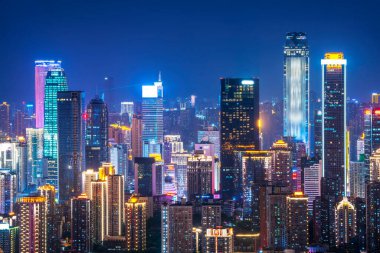 Chongqing Mimari ve Kentsel Gökyüzü Gece Görüşü