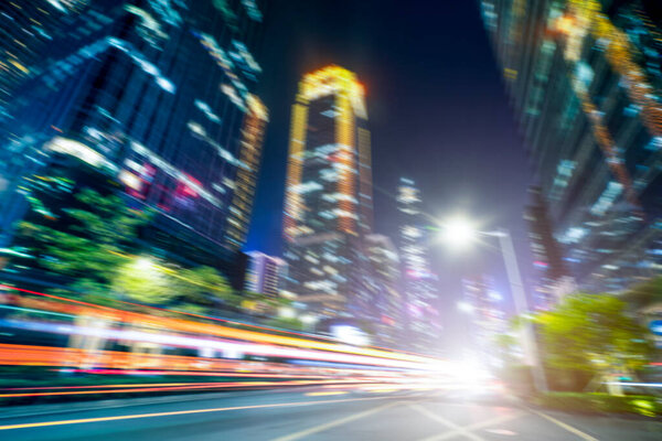 Light trace of modern architecture background in Shenzhen Financ