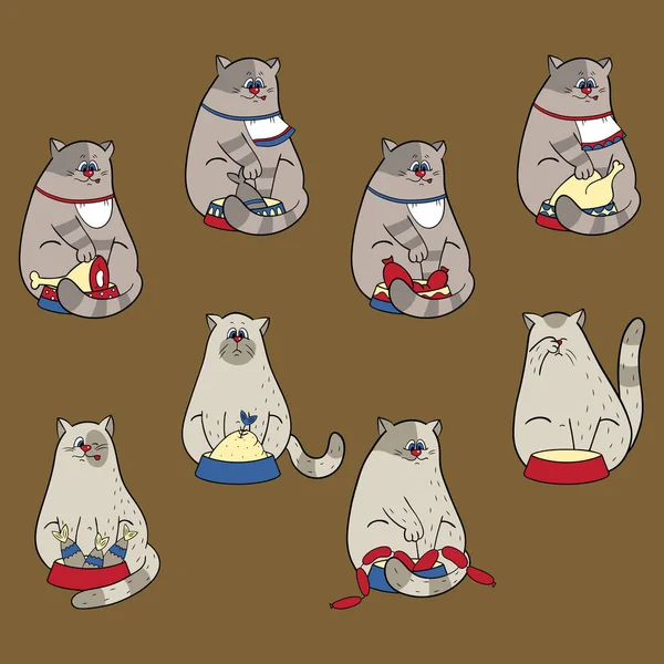 猫与食物集合 — 图库矢量图片