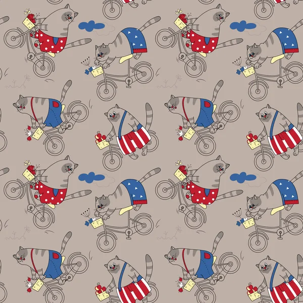 Kediler gri tonlarda Bisiklet ile Seamless modeli
