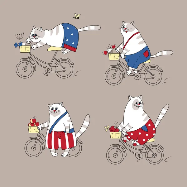 猫と自転車コレクション — ストックベクタ
