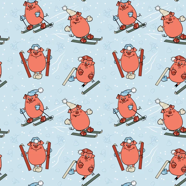 Kayaklar üzerinde komik domuzlarla seamless modeli