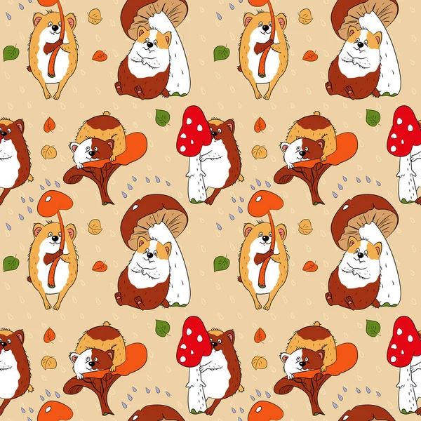 Gine domuzları ve mantarlarla kusursuz desen. Hayvani vektör arka planı. Duvar kağıtları, şablon dolguları, tekstil, yüzey dokuları için kullanılabilir