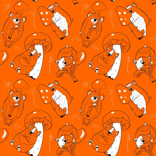 Бесшовный Рисунок Различными Подопытными Кроликами Грибами Животный Векторный Фон Оранжевые — стоковый вектор