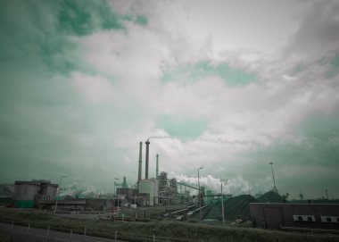 Panorama görüntü Hollanda'da Tata Çelik sitesi.