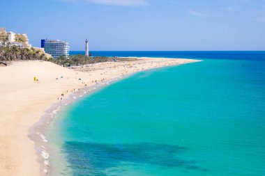 Kanarya Adası Fuerteventura, İspanya Morro Jable - Playa del Marotorral - Jandia içinde plajda havadan görünümü.