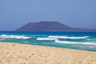 Fuerteventura üzerinde Beach Corralejo, Kanarya Adaları.