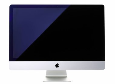 Beyaz arka plan üzerinde izole gümüş siyah monoblok pc portre