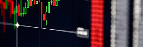 Close-up van internationale beurs biedingen grafiek indicator met prijzen — Stockfoto