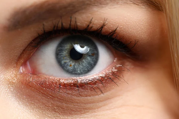 Vista de cerca de ojo izquierdo femenino bastante increíble — Foto de Stock