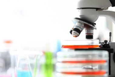 Okul kimya laboratuvarında mikroskop duruyor