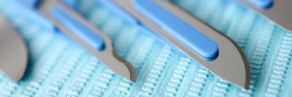 Close up set new surgical scalpels for surgery
