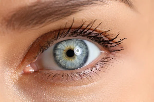 Incredibile femmina blu e verde occhi spalancati di colore — Foto Stock