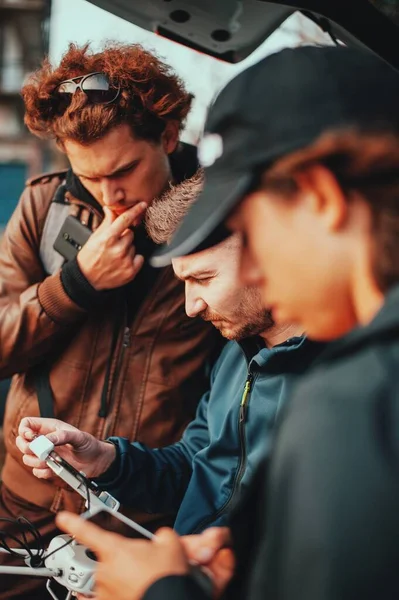 Filming crew getting ready for a drone shooting