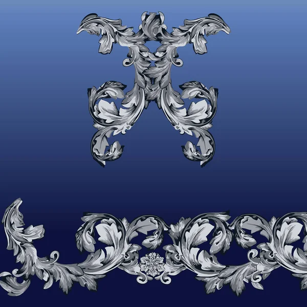 Barokní Dekorativní Kompozice Modrém — Stockový vektor