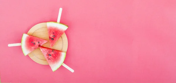 Watermelon Slice Stick Red Background — Stock Photo, Image
