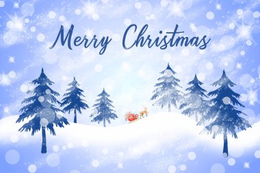 Noel Baba karlı manzara üzerinde yazma neşeli Noel metin