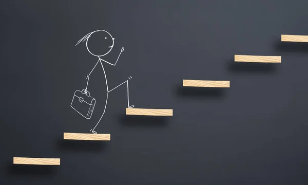 Career concept in business world. stickman going out stairs — Stock Photo, Image