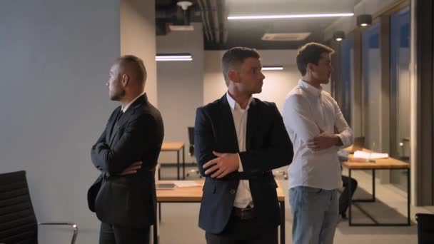 Three confident attractive handsome businessmen. — Stock Video