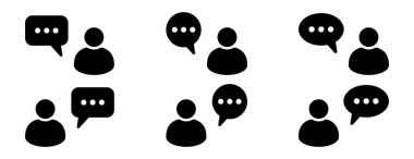 People with chat bubbles icon set, communication silhouette design, user and speech balloon pictogram collection, social media dialogue, online conversation and message symbol illustration for apps