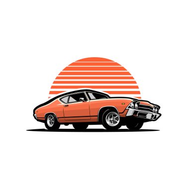 Logo simgesi profosyonel vektör için, retro stil vektör ilüstrasyonunda klasik kaslı araba yarışı