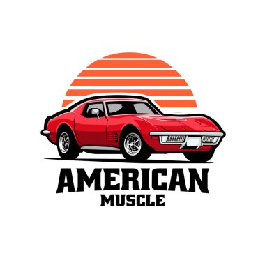Beyaz arka planda izole edilmiş kaliteli Amerikan kaslı araba cesur logo vektörü. Otomotiv tişörtü tasarımı için en iyisi