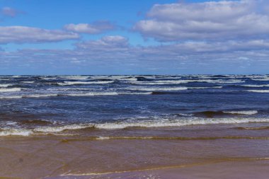 Riga Körfezi kıyısında rüzgarlı bir günde. Jurmala, Letonya.
