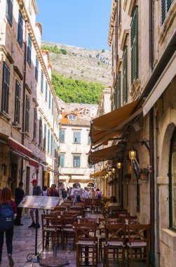 Dubrovnik, Hırvatistan. Dobruca Ortaçağ sokak görünümü. Yaz panoramik görünümü. Eylül 2018.