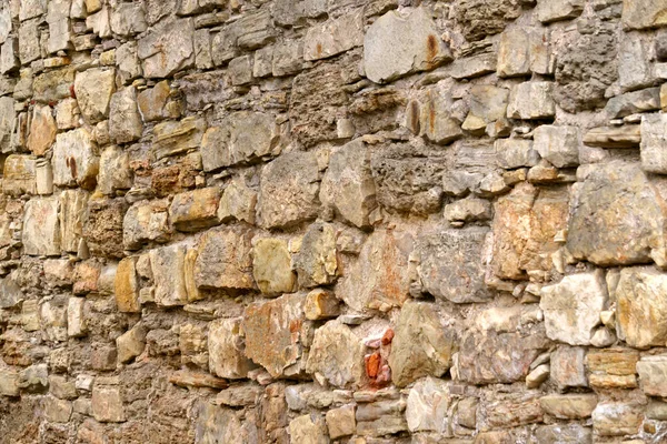 Uma Antiga Parede Pedra Paralelepípedos Mantida Unida Por Argila — Fotografia de Stock
