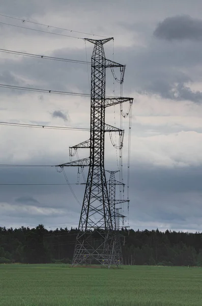 Power transmission tower in the field late in the summer evening.