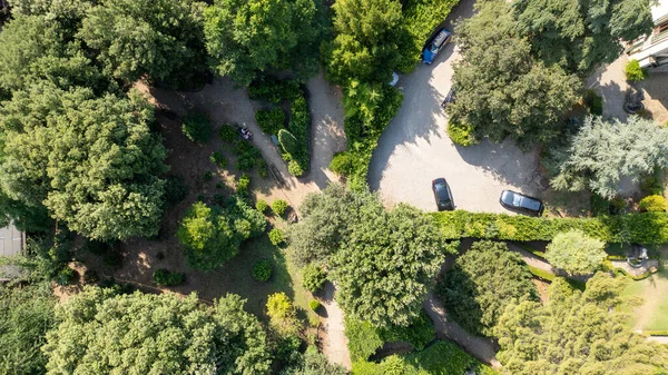 Yaz parkındaki bir şehrin havadan görünüşü