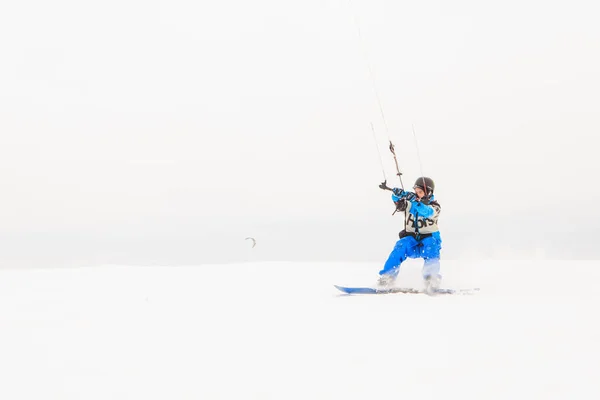 Man Rides Kite Winter — Stock Photo, Image