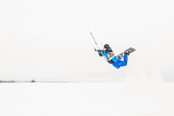 Man Rides Kite Winter — Stock Photo, Image