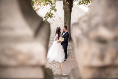 Eski kale poz genç Düğün çifti