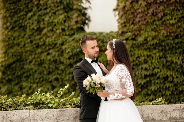 Beau Couple Mariage Posant Plein Air Dans Nature — Photo