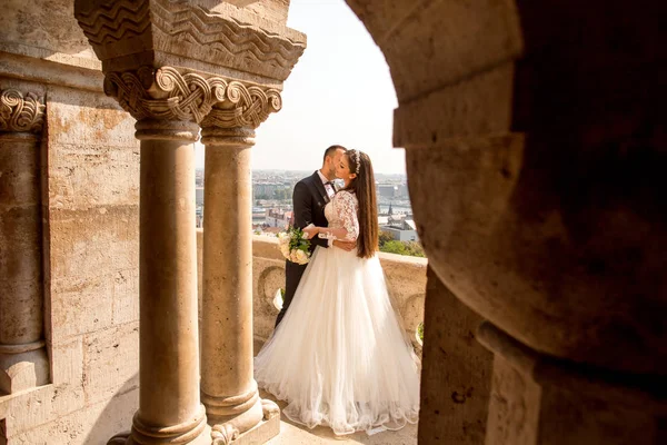 城でポーズ美しい結婚式のカップル — ストック写真