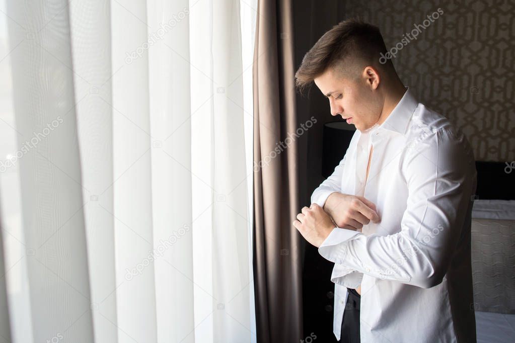 Young Groom prepared to get married. Marriage and wedding concept image.