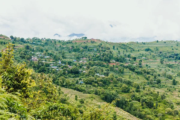 Táj Gyönyörű Nepáli Vidéki Falu Hegyek Zöld Erdő Van Dombos — Stock Fotó