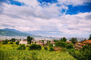 Kathmandu şehir sermaye, Nepal, kuş gözü görünümü Kathmandu şehir arka, üst görünüm Kathmandu şehir, Himalaya Dağları ile havadan görünümü.