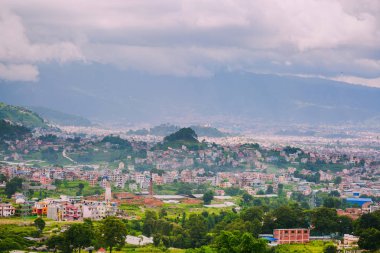 Kathmandu şehir sermaye, Nepal, kuş gözü görünümü Kathmandu şehir arka, üst görünüm Kathmandu şehir, Himalaya Dağları ile havadan görünümü.