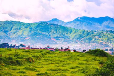 Kathmandu şehir sermaye, Nepal, kuş gözü görünümü Kathmandu şehir arka, üst görünüm Kathmandu şehir, Himalaya Dağları ile havadan görünümü.