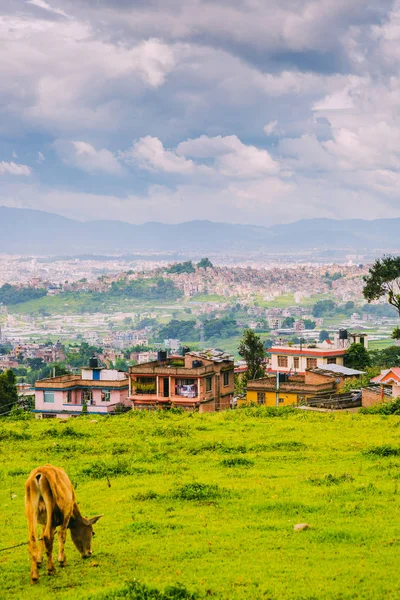 Kathmandu şehir sermaye, Nepal, kuş gözü görünümü Kathmandu şehir arka, üst görünüm Kathmandu şehir, Himalaya Dağları ile havadan görünümü.