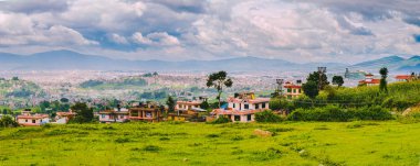 Kathmandu şehir sermaye, Nepal, kuş gözü görünümü Kathmandu şehir arka, üst görünüm Kathmandu şehir, Himalaya Dağları ile panoromik havadan görünümü.