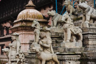 Antik tarihi taş heykel oyma bhaktapur durbar kare Nepal'de yer.