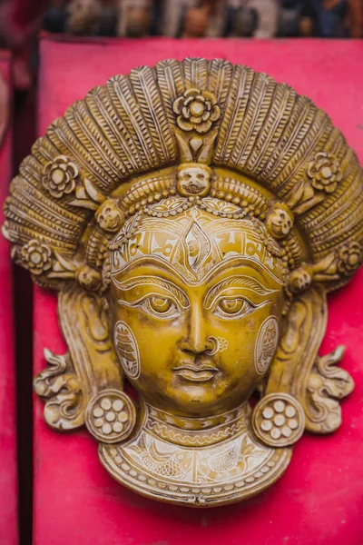 Masques Sculptures Traditionnels Bois Népalais Fabriqués Main Vendre Dans Site — Photo