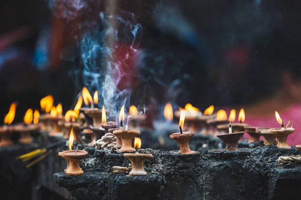 Veel Boter Lampen Branden Samen Tempel Van Kathmandu Nepal — Stockfoto