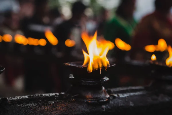 Olielampen Branden Samen Een Rij Tempel Van Kathmandu Nepal — Stockfoto