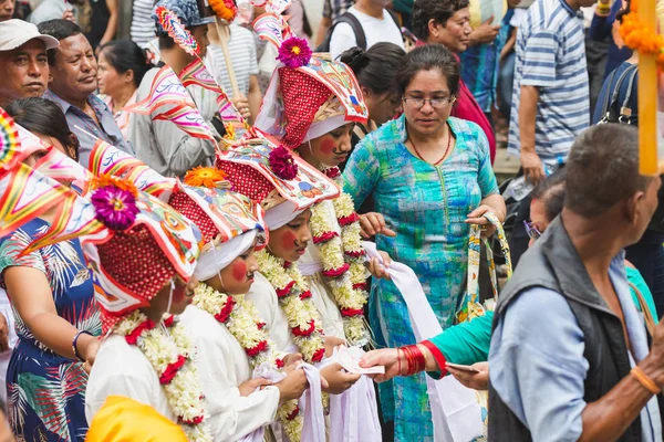 Kathmandu Nepal Agosto 2018 Pessoas Comemorando Festival Gaijatra Este Festival — Fotografia de Stock